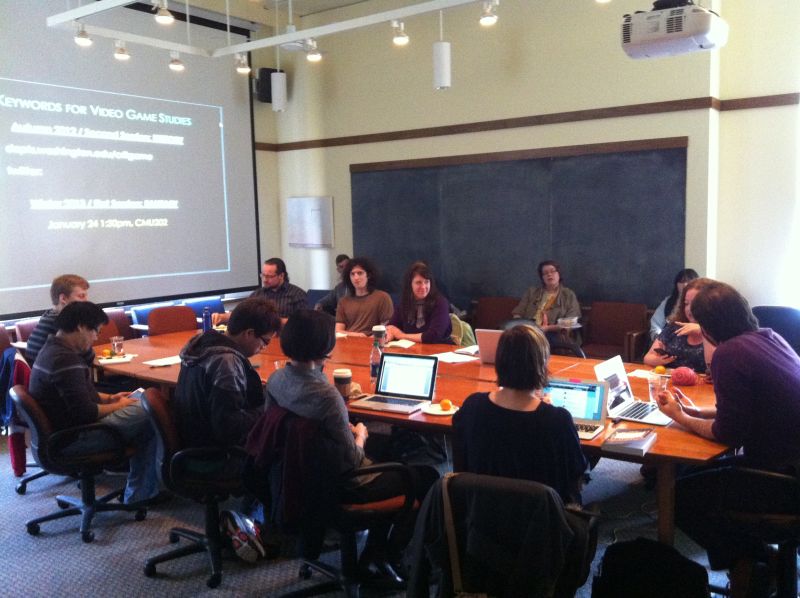 Keywords for Video Game Studies graduate interest group “HISTORY” session. November 8, 2012. University of Washington. Simpson Center for the Humanities conference room. Seattle, WA. Photo by Edmond Chang.